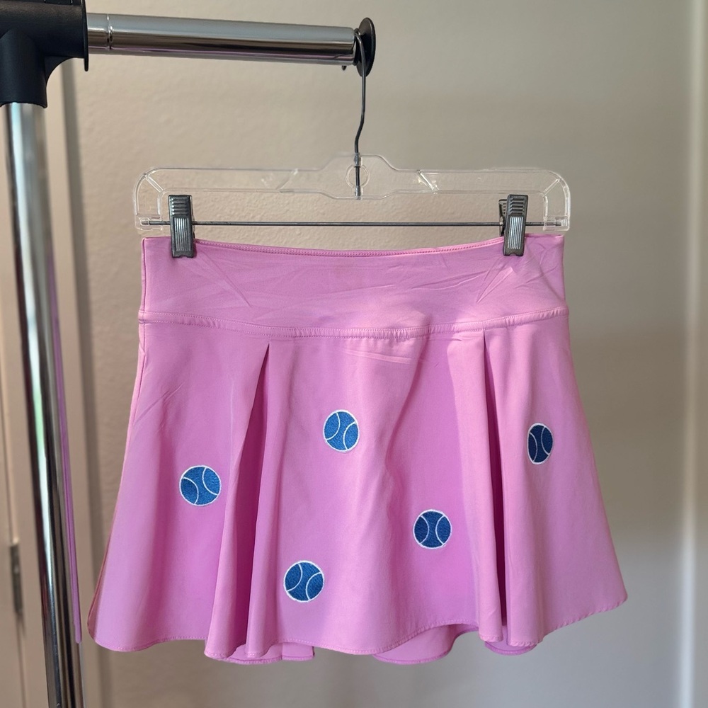 Like New! Judith March - Pink Tennis Skirt with Blue Tennis Ball Design (Small)
